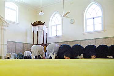 About God and the world - praying muslims in a mosque