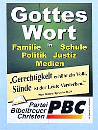 Wahlplakat der Partei Bibeltreuer Christen: "Gottes Wort"