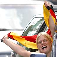 World Cup final celebration:  German fan in car